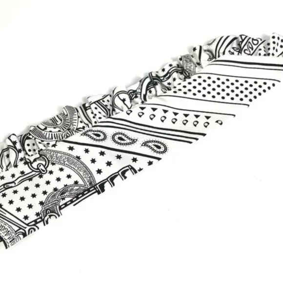 HERMES ""Apron-Doll"" Frill Eperon d'Or Bandana Twilly Scarf White/Black Unused - Picture 3 of 7